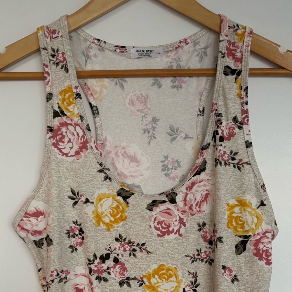 Ardene 17” PTP Basic Floral Racerback Tank Top, Cream Pink/Yellow, Size Large. - Picture 2 of 8